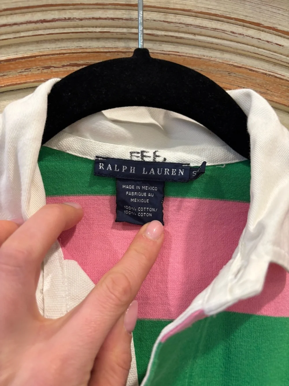 Ralph Lauren Blue Label Women’s Rugby Shirt Green and pink stripe size small - Picture 2 of 5